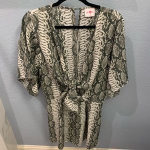 Buddy Love Connie Tie Front Dress. Size L. Grey & White Snackskin.